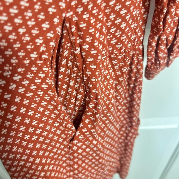 Anthropologie Holding Horses Tunic Orange White Printed Button Down Rayon XS - Picture 4 of 6